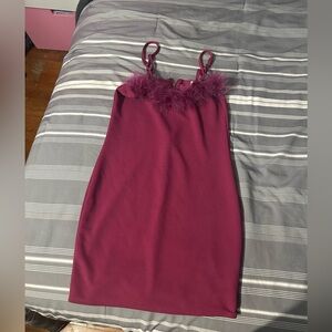Charlotte Russe Deep Red Dress with Feather Detail